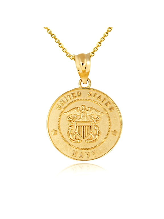 Gold United States Navy Officially Licensed Shield Eagle Anchor Emblem Medallion Pendant Necklace (10K Yellow Gold, Pendant with 16" chain)