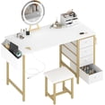 thumbnail image 1 of Gold Vanity Desk with Mirror and Light- Makeup Vanity Set Table with Chair, Storage, Lighted Mirror, 8 Large Fabric Drawers & Power Outlet, Dressing Table Vanities For Girls Bedroom, 1 of 7