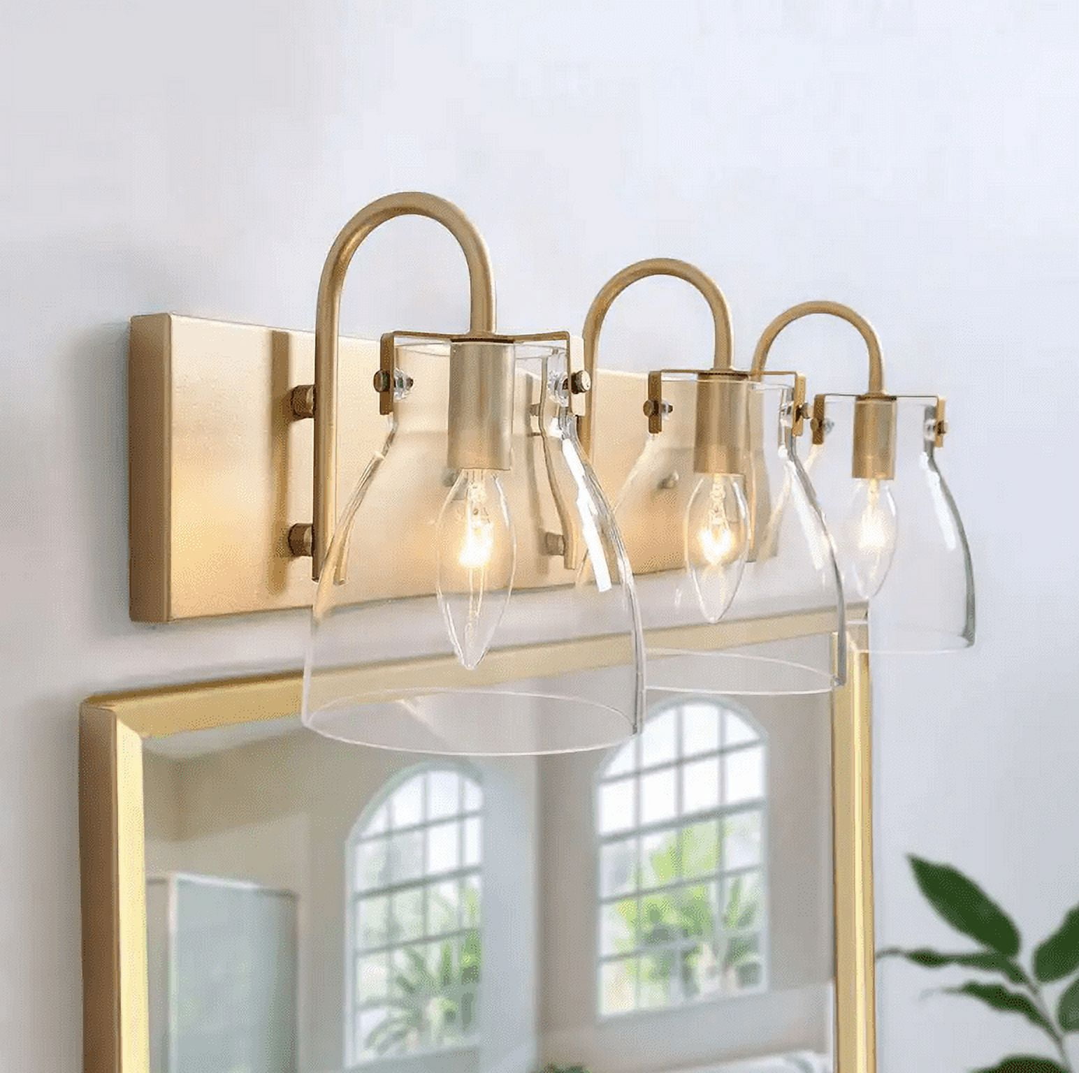LNC Modern 22 in. 3-Light Gold Bathroom Vanity Light with Bell Clear Glass Shades Powder Room Wall Light for Mirror