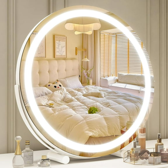 Gold Vanity Mirror, 12 Inch Makeup Mirror with Lights, Large Lighted Vanity Mirror, Light Up Mirror with Smart Touch 3 Colors Dimmable, Tabletop, 360° Rotation