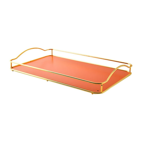 Gold Vanity Tray Makeup Organizer for Bathroom Dresser Ornate Trays Tealight Holder Wedding Gift Serving Tray Storage Platter Home Decor Orange Large