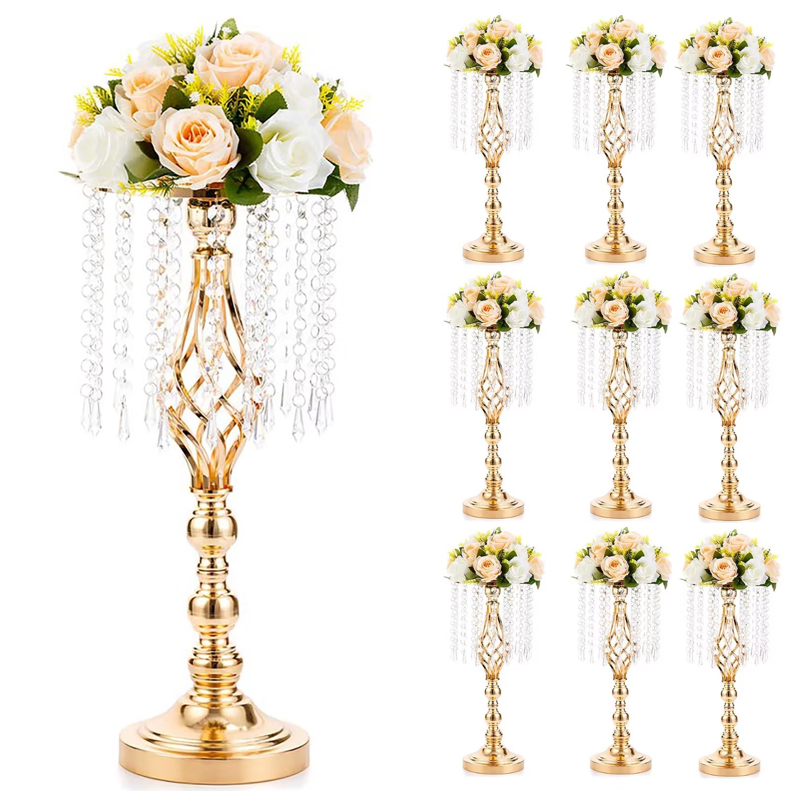 Efavormart 2 Pack 24" Matte Gold Wedding Flower Stand Metal Vase Column