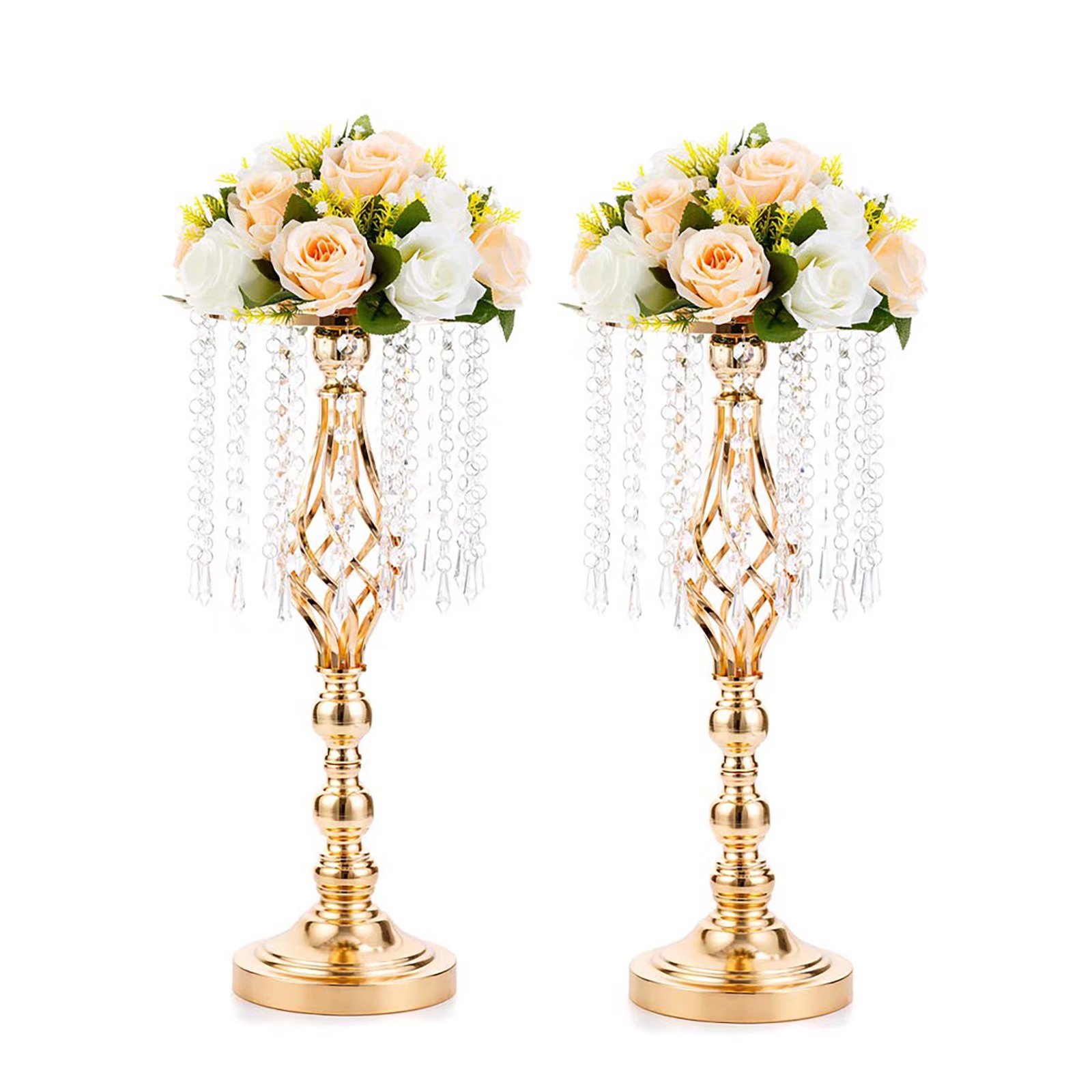 "Gold Pedestal Vases for Home Decor, Table Centerpiece, 19.3"" Tall ...