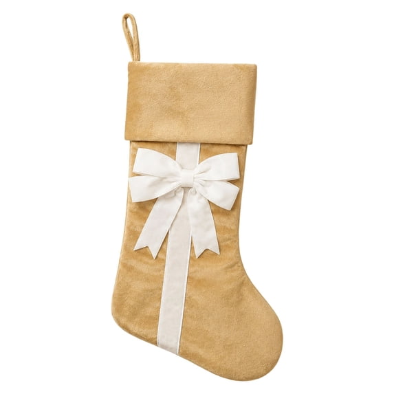 Gold Velvet Christmas Stocking with Bow, 18 Inch Large Hanging Sock for Fireplace and Tree Decor, 1PC (Gold)