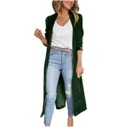 DRINDF Gold Velvet Coat Women Open Front Long Sleeve Cardigan Solid Color Casual Long Jacket Fashion Cardigan with Pockets