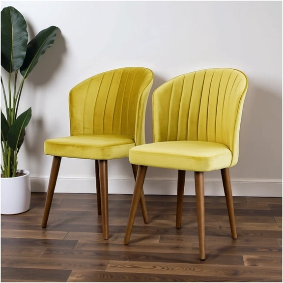 Gold Velvet Parsons Dining Chairs (Set of 2) - No Assembly Modern Upholstered Side Chairs with Solid Wood Legs for Kitchen and Dining Room