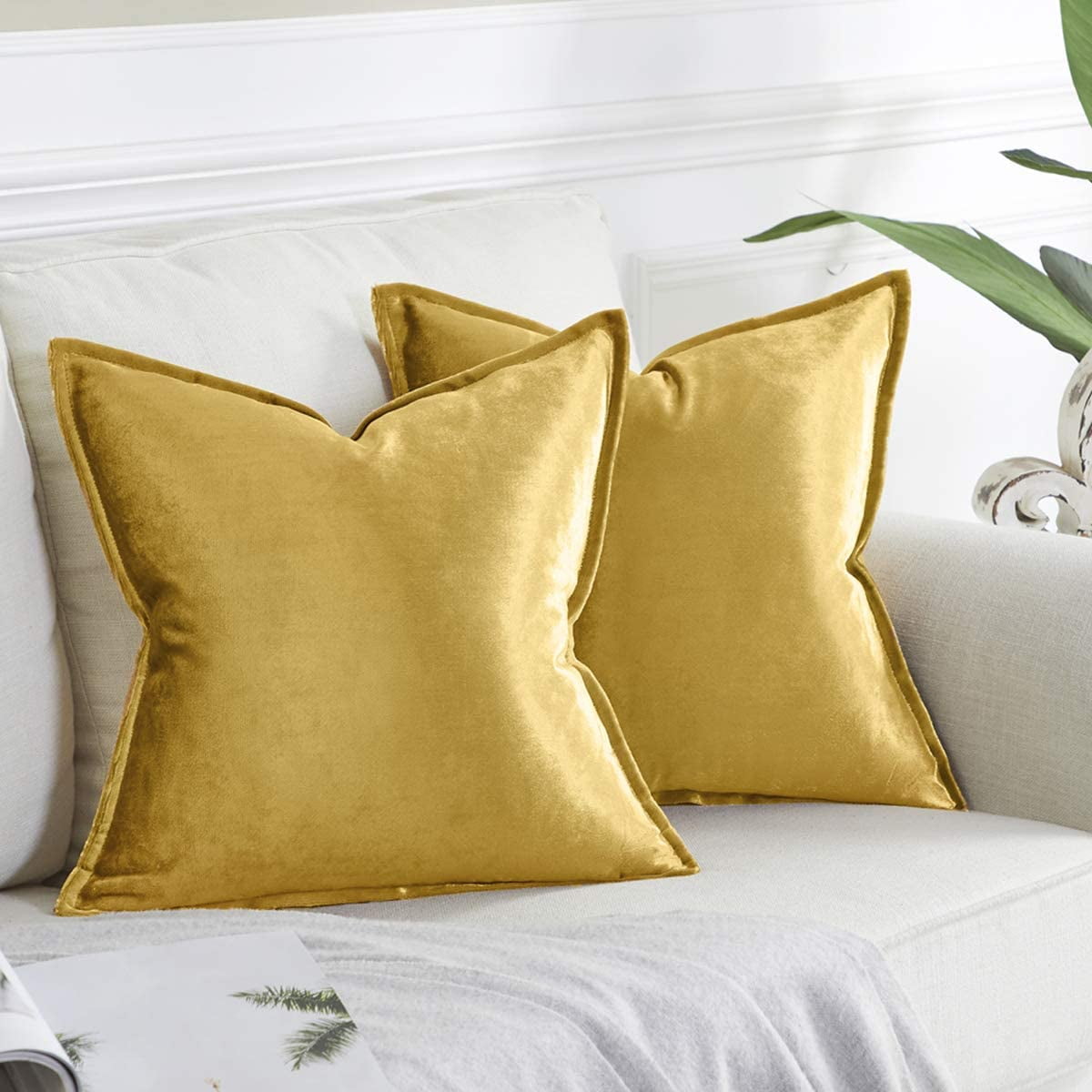 Gold Velvet 18x18 Square Luxury Pillow Covers (2-Pack)