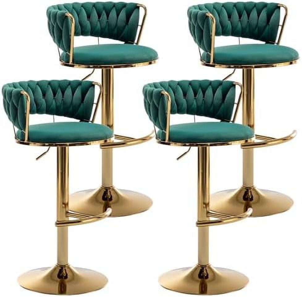 Gold Velvet Stools Set of 4 Counter Height Barstools with Low Back