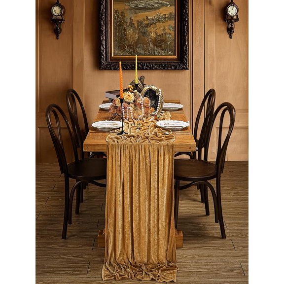Gold Velvet Table Runner 10ft Long Luxurious Fall Thanksgiving Runners | 4 Packs Luxury Soft Thick Velvet Fabric for Wedding Party Bridal Shower Christmas Home Decorations
