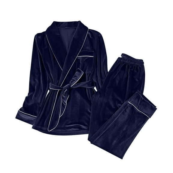 Gold Velvet Thickened Lounge Sets for Women Comfortable Soft Silky Pajamas Fall Winter 2pc Bathrobe and Pants Set Homewear
