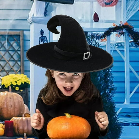 Gold Velvet Witch Hat - 3-Layer Halloween Party Hat with Adjustable Rope, Green & Yellow Polyester Costume Accessory, 44x39cm (17.3x15.3in)