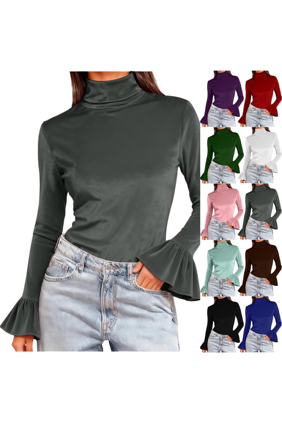 Gold Velvet Women's High Neck Long Sleeve Pullover Sweater Top Tight Fitted Bodycon Casual Elegant Winter Warm | TOPLIU, Army Green L