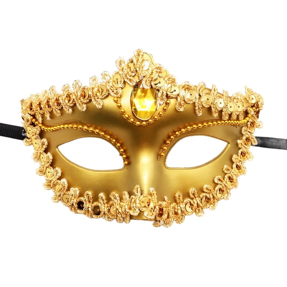 Gold Venetian Masquerade Masks for Women 7 X 4 Inch Rhinestone Embellished Masquerade Mask for Halloween Party Mardi Gras and Special Event 1 Pack
