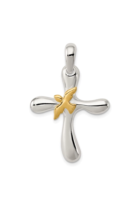 Gold Vermeil Dove Cross Pendant Necklace for Men and Women Sterling Silver Christian Jewelry with Minimal Spiritual Design for Daily Wear Symbolizing Hope and Peace
