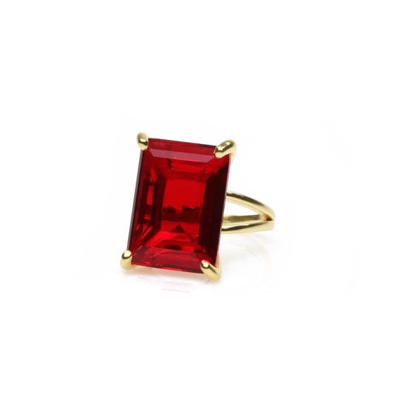 Gold Vermeil Ruby Ring · July Birthstone Ring · Rectangle Cut Ruby Ring · Custom Setting Prong Ring · Engraved Band Ring