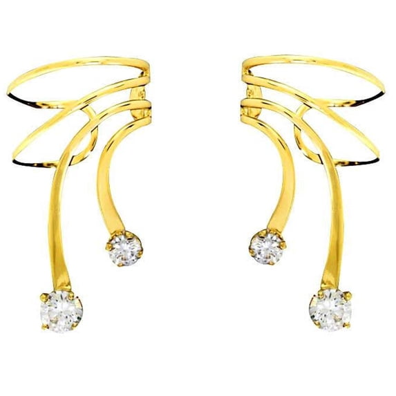 Gold Vermeil Small And Large Cubic Zirconia Short Wave Ear Cuff Wrap Set