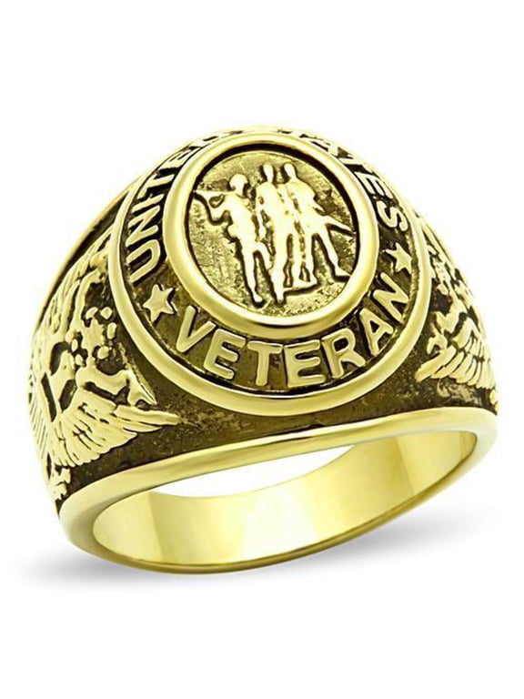 Gold Veterans Military Ring for Men and Women Unisex Stainless Steel Class Ring