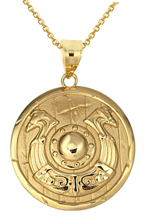 Gold Viking Horseshoe Shield Norse Pendant Necklace (14K Yellow Gold, Pendant Only)