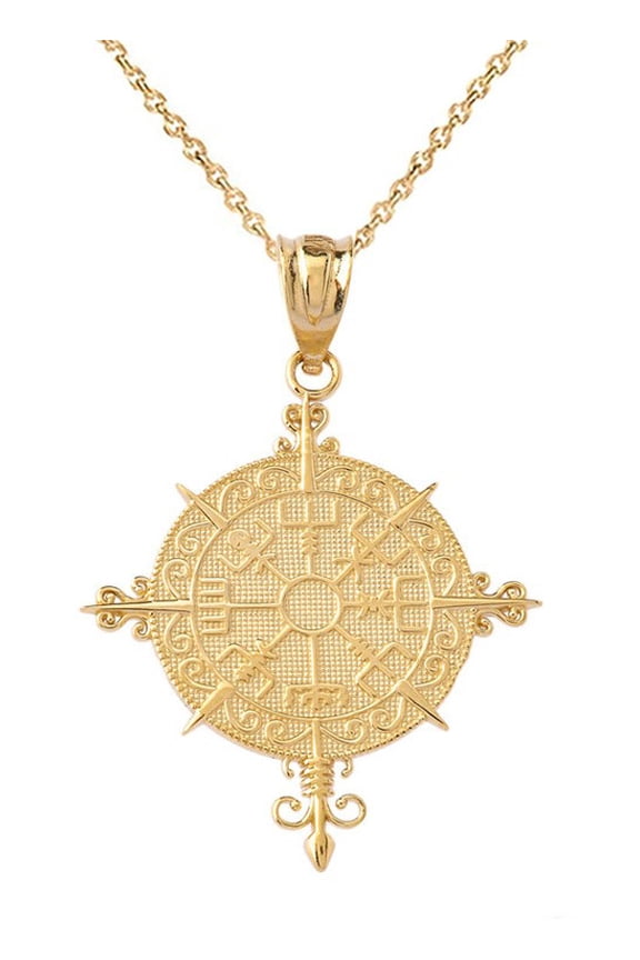 Gold Viking Horseshoe Shield Norse Pendant Necklace (14K Yellow Gold, Pendant with 22" chain)