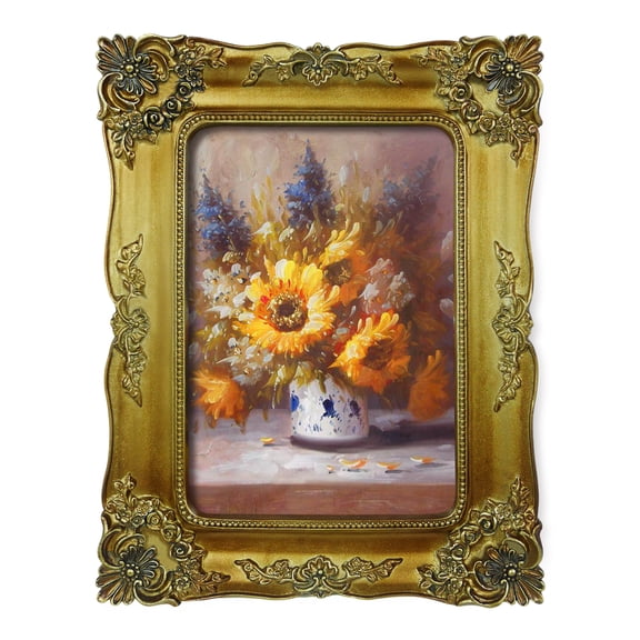 Gold Vintage 5x7 Picture Frame for Wall and Tabletop, Hand-Painted Baroque Style Photo Frames with Glass Front, Antique Home Dcor