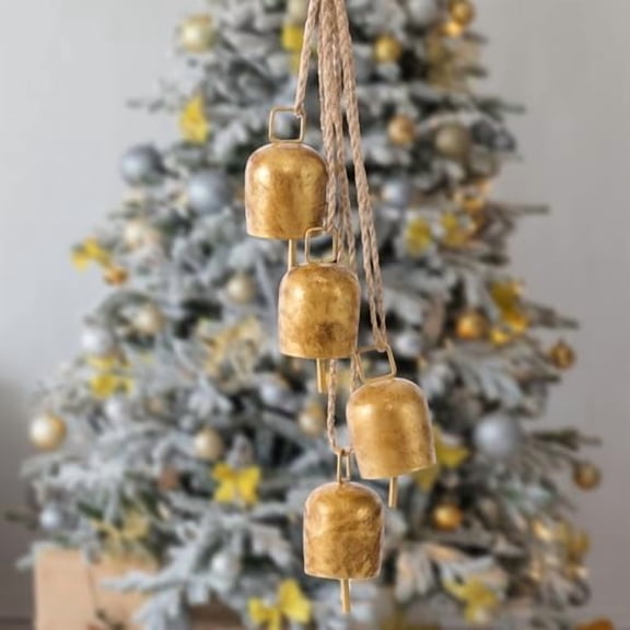 Gold Vintage Bells with Hanging Rope, Decorative Metal Cow Bells for Weddings, Parties, and Christmas DIY Wreaths, Home Decor (1)
