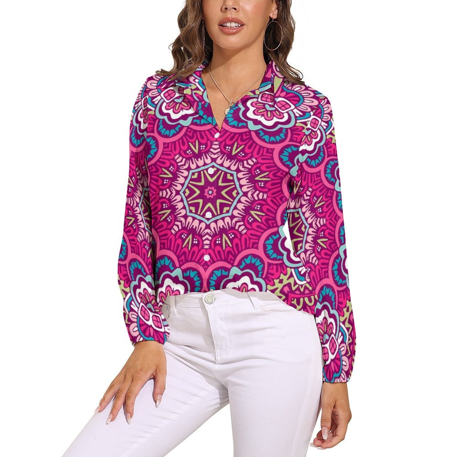 Featured Ethnic Print Loose Oversized Blouses main image 1