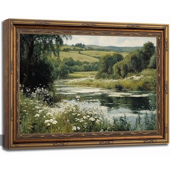 Gold Vintage Landscape Wall Art, Rustic Nature, Living Room And Gallery Wall Decor