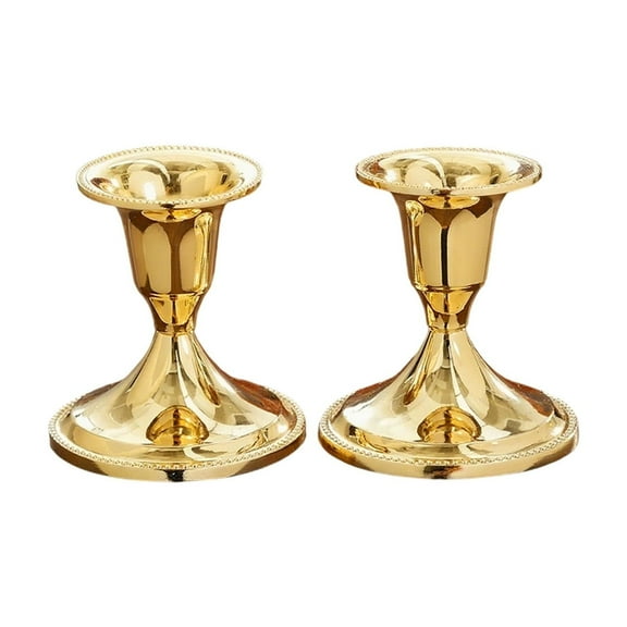 Gold Vintage Metal Candlestick Pair With Modernist Design, Sturdy Construction And Elegant Style For Home Table Decor, Romantic Dinners And Holiday Settings 2.76X2.76X1.77In 0.66Lb
