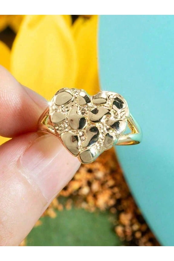 Gold Vintage Minimalist Asymmetrical Heart Ring, Bohemian Statement Jewelry