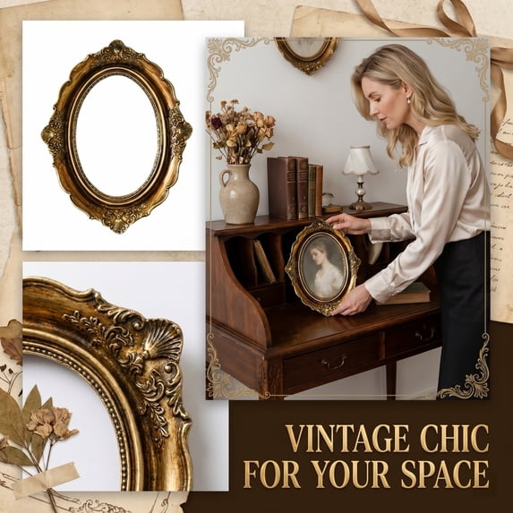 Gold Vintage Oval Wall Mirror Decor Ornate Gold Frame Mirror for Living Room Bedroom Entryway Office Gallery Wall Display