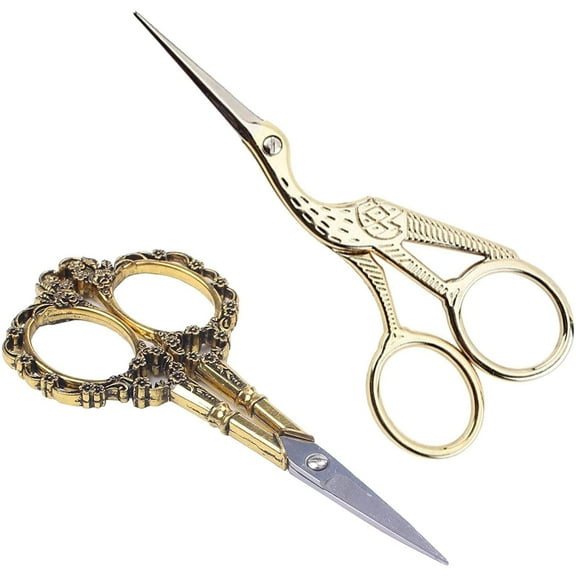 Gold Vintage Plum Blossom Scissors and Classic Crane Design Sewing Scissors for Embroidery, Sewing, Craft, Art Work & Everyday Use