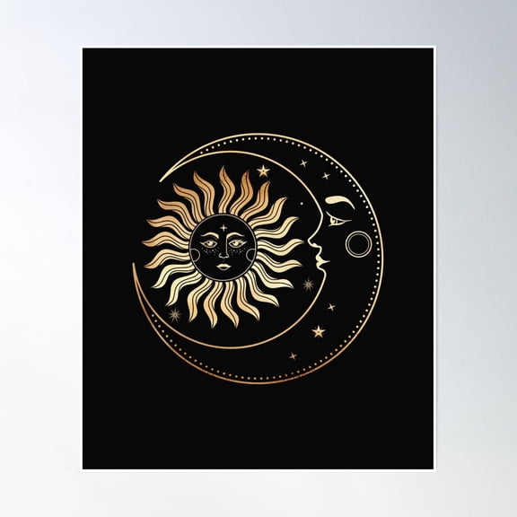Gold Vintage Sun, Moon And Stars Poster Wall Art, Modern Wall Decor, 8x12 UNFRAMED