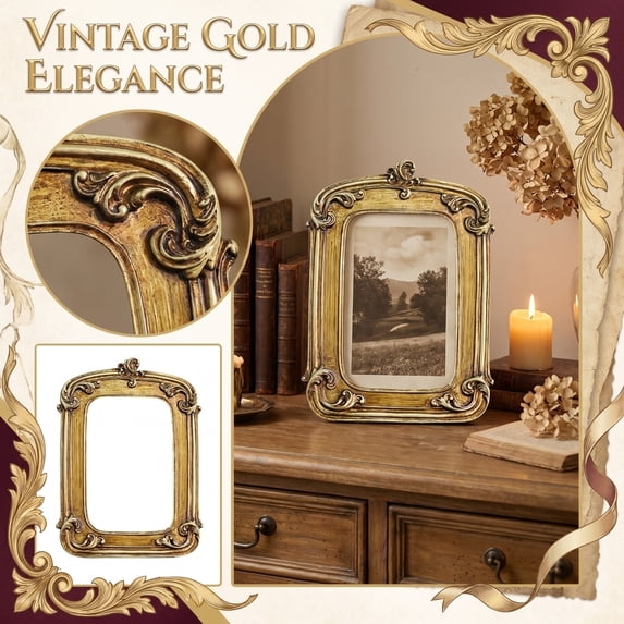 Gold Vintage Wall Mirror Ornate Gold Picture Frame Vertical Wall Decor for Living Room Bedroom Entryway Office Home Accent