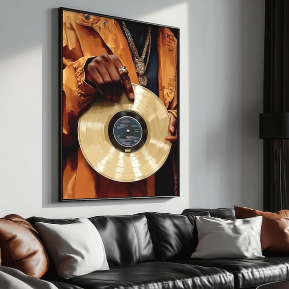 Gold Vinyl DJ Hip Hop Music Wall Art Print, Unframed Paper Poster 8x10in