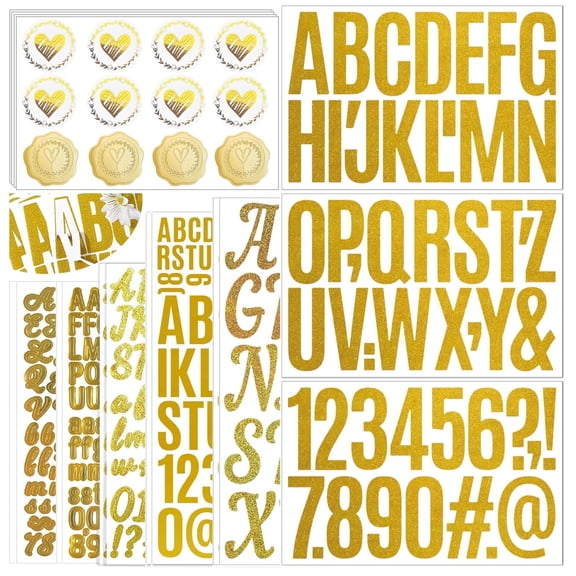 PMHZI Gold Vinyl Letter Stickers - 13 Pcs Waterproof Alphabet Numbers 0.5-3 inch for Scrapbook, Mailbox, Graduation Cap, Gold Lettering
