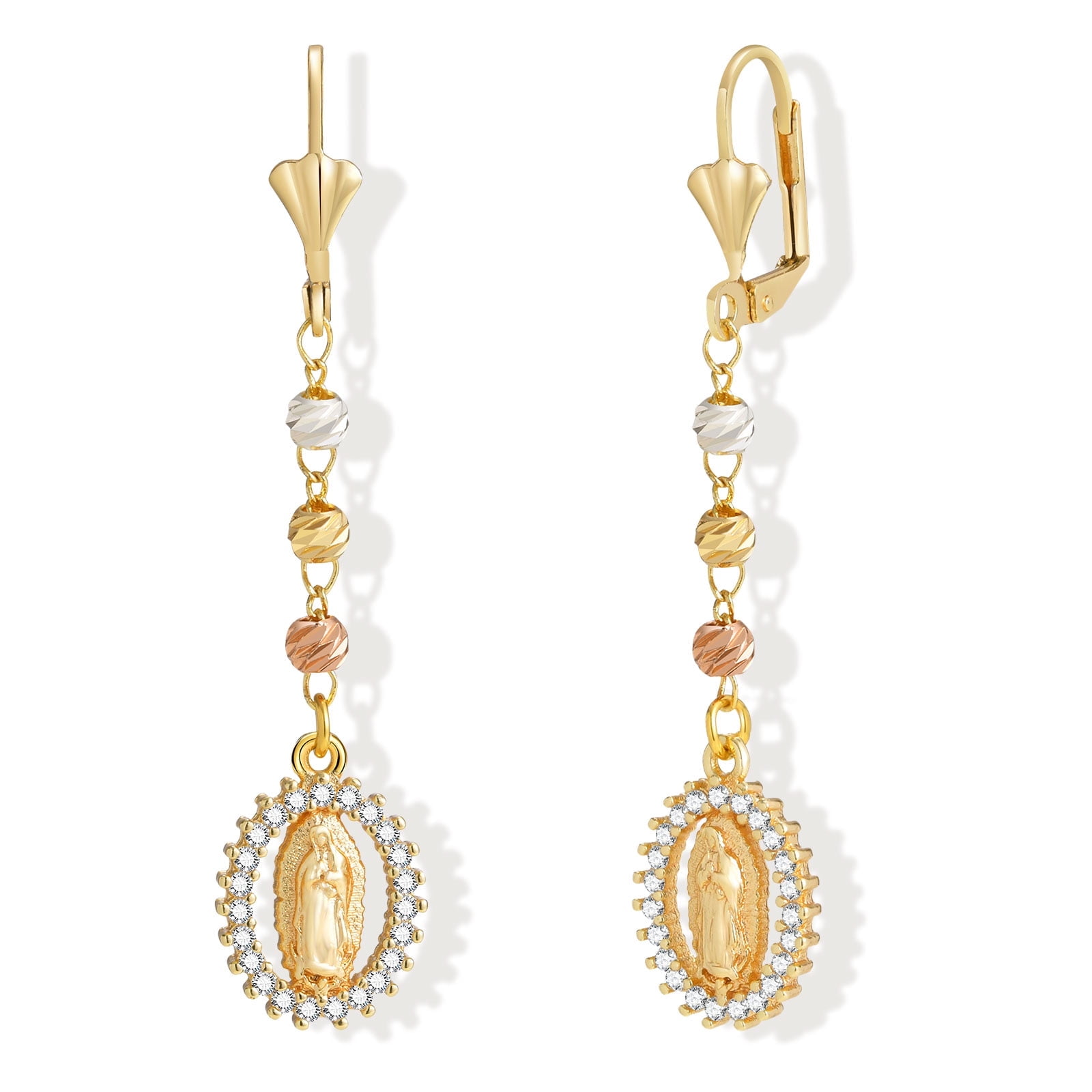 Gold Virgin Mary Dangle Earring for Women, 14k Gold Plated