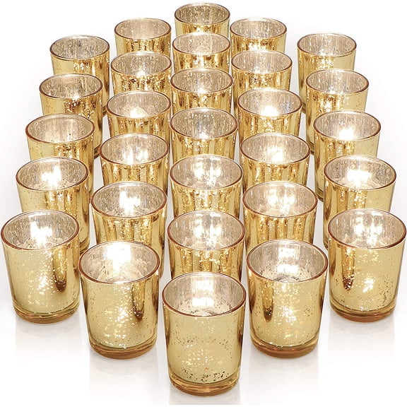 Gold Votive Candle Holders Set of 36 - Speckled Mercury Gold Glass Candle Holder Bulk - Ideal Spring Summer Decor for Wedding Centerpiece TableValentine's Day Decorations Indoor