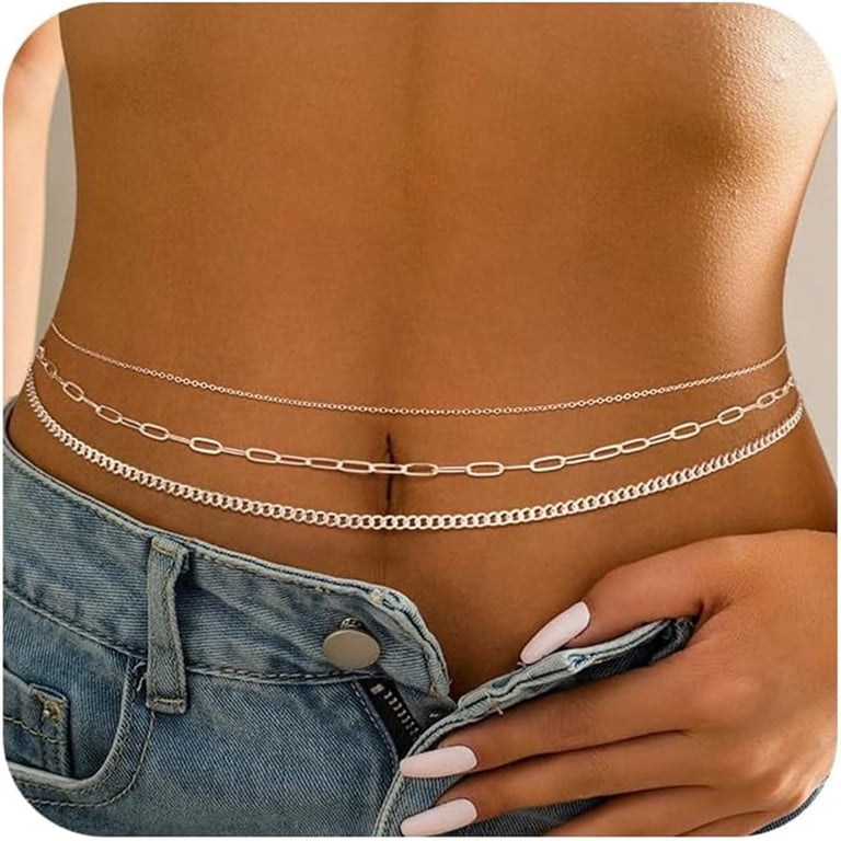 6 Pcs Gold Silver Waist Chain Belt Set Adjustable Multi Layer Belly Chain for Amazon.com: Waist Chain Belt Multilayer Gold Silver Sun Moon  main image 3