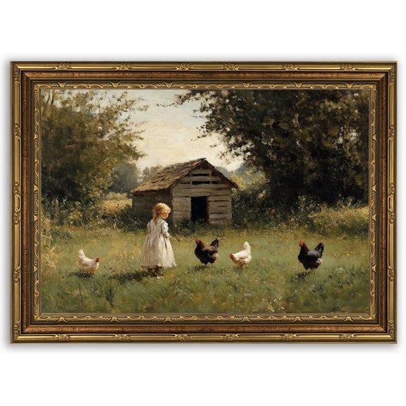 Gold Wall Art, Rustic Vintage Farmhouse Girl Picture W, Living Room And Gallery Wall Decor