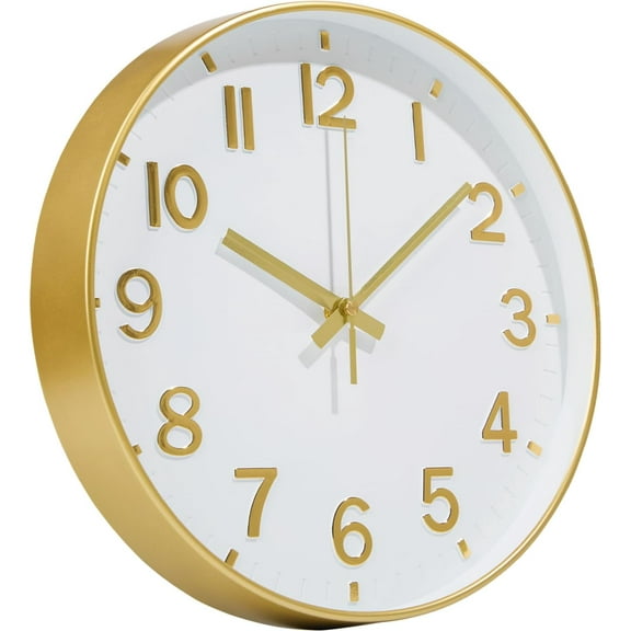 Gold Wall Clocks Battery Operated, 12 Inch Non Ticking Digital Wall Clock, Silent Analog Clock for Bedroom Living Room Kitchen Office Gym Classroom, Large Number Clocks for Seniors Elderly