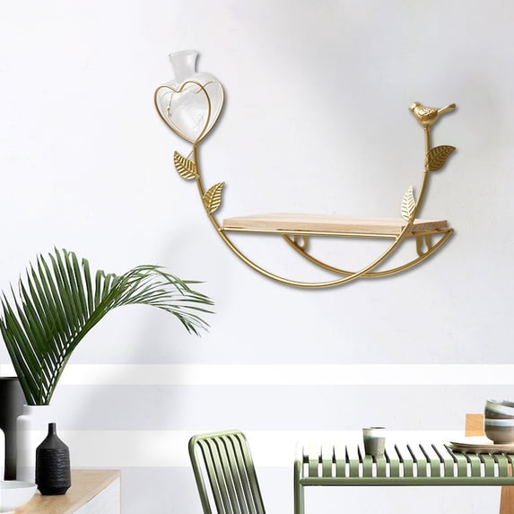 Gold Wall Mount Shelf - No Drill Living Room Decor with Storage (12.6in Iron Display Rack)