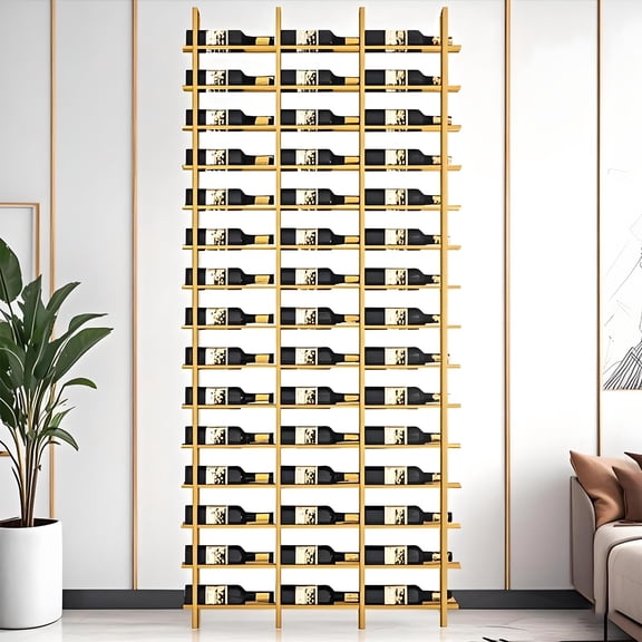 Gold Wall Mounted Wine Rack 48 Bottle Metal Wine Storage 3 Column 16 Row