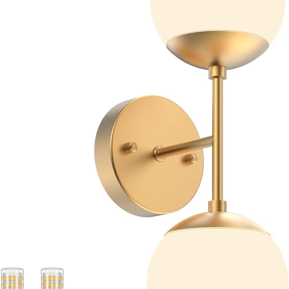 Gold Wall Sconce 2 Lights,Modern Globe Wall Light, Mid Century Golden Globe Wall Sconce 2-Light for Restaurant Living Room Bedside Stairs Bathroom Mirror
