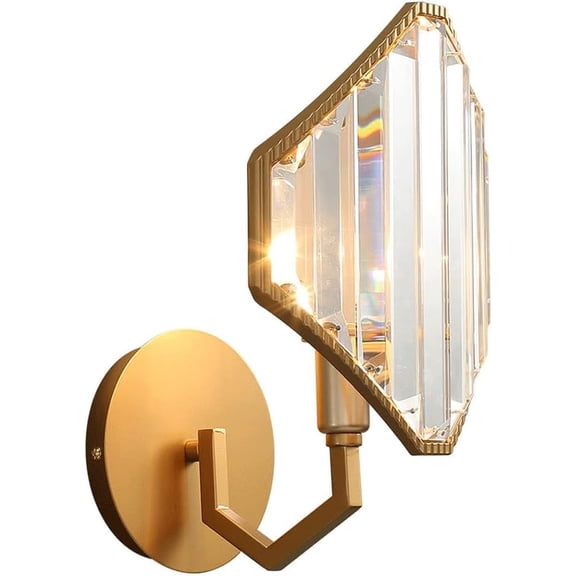 Gold Wall Sconce Crystal Wall Mount Lamp Shade, Postmodern Living Room Decor Light Fixture, Square Bedroom Bedside Wall Lamps Vanity Wall Sconces for Hallway Restaurant