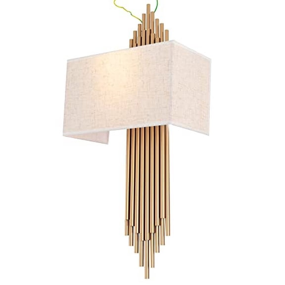 Gold Wall Sconce Indoor Wall Lights with Fabric Shade Up and Down Wall Mount Light for Living Room Bedroom Hallway Corridor Warm White