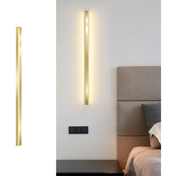 Gold Wall Sconce Minimalist Long Strip Wall Lamp LED Wall Light Fixture, 3000K Warm White Headboard Lights Linear Sconces, Bedroom Bedside Living Room Wall Lamps
