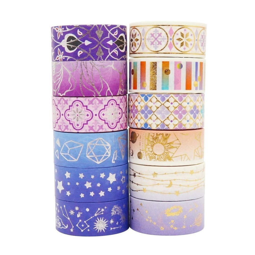 Gold Washi Tape Set VSCO Silver Decorative Tape for DIY Crafts, Bullet Journals, Planners, Scrapbooking, Wrapping 15mm Wide (Starry Night 12 Roll)