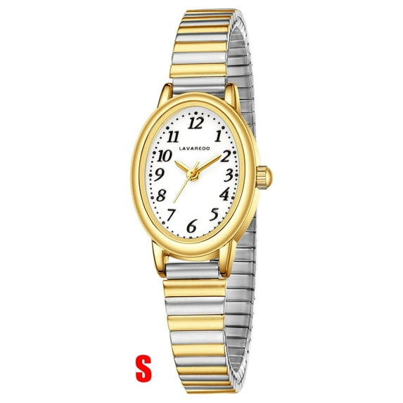 Gold Watches for Women Easy Read Ladies Quartz Wrist Watch with Stainless Steel Expansion Band Waterproof Watch Gift for Woman