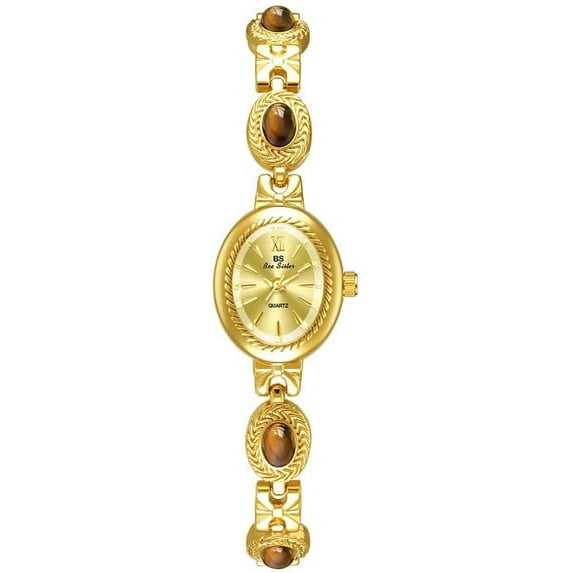Gold Watches for Women with Small Vintage Bracelet Elegant Jade Oval Dial Dress Watch Fashion Quartz Wrist Watch Waterproof Watch