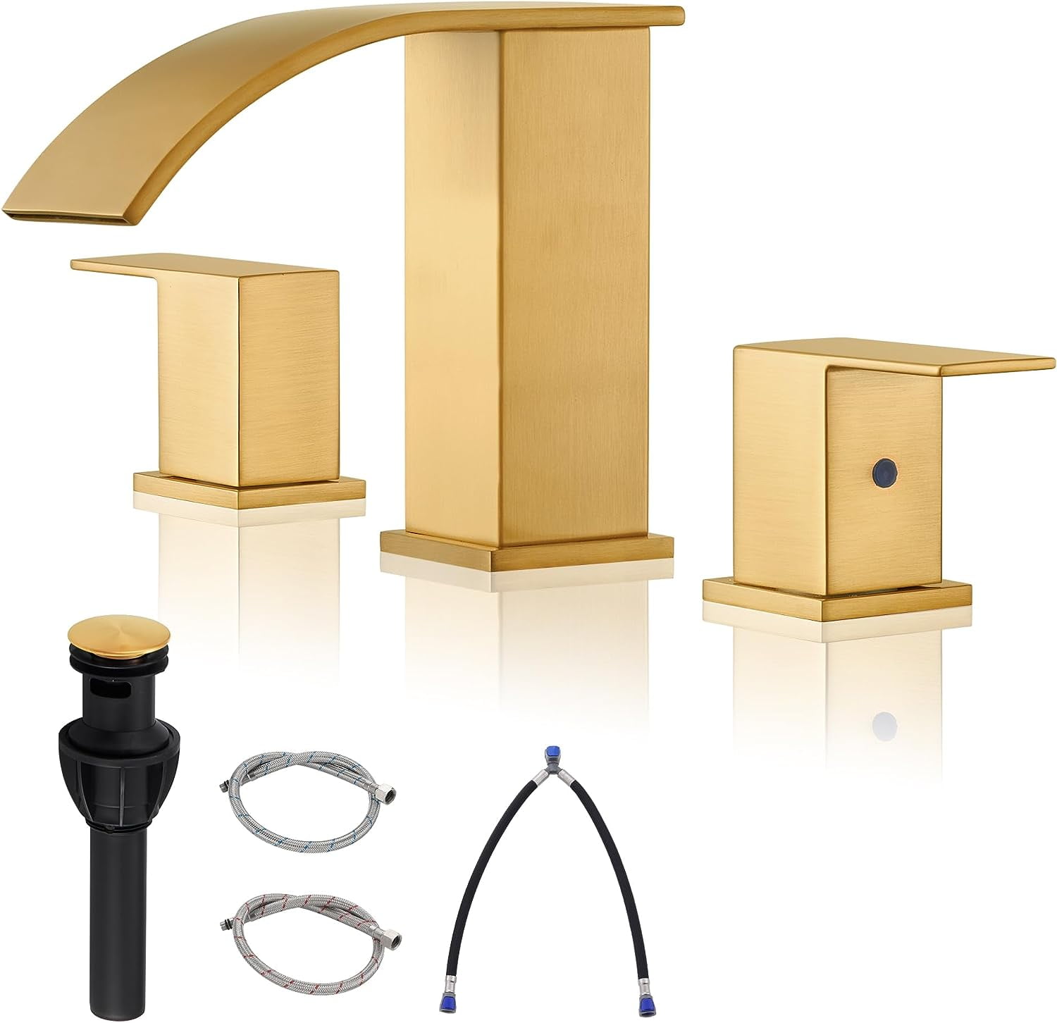 Gold Waterfall Bathroom Faucet 3 Holes - 8Inch Widespread Bathroom Sink Faucet | Two Handles ...